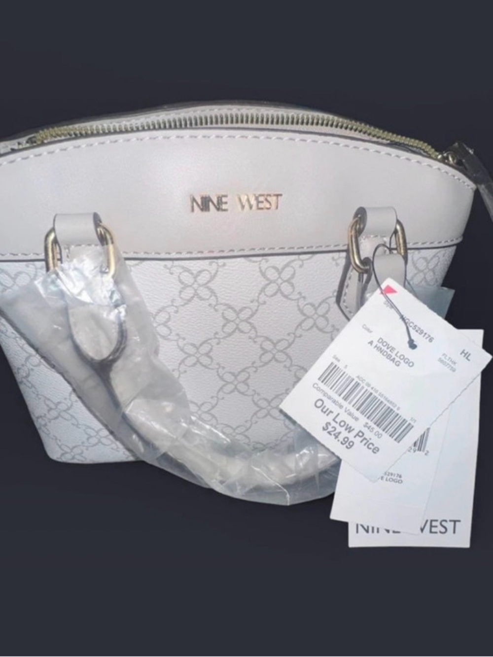 Nine West White Dove Logo Crossbody Bag with Gold Hardwares